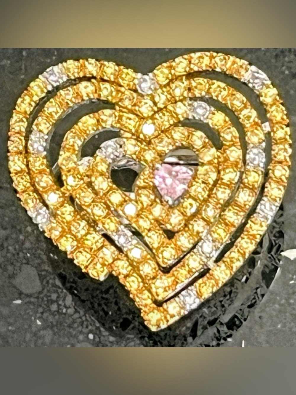 Canary Pink Micro Pave set Heart Cz Diamond Cocktail statement Wedding Ring Band - Picture 2 of 4